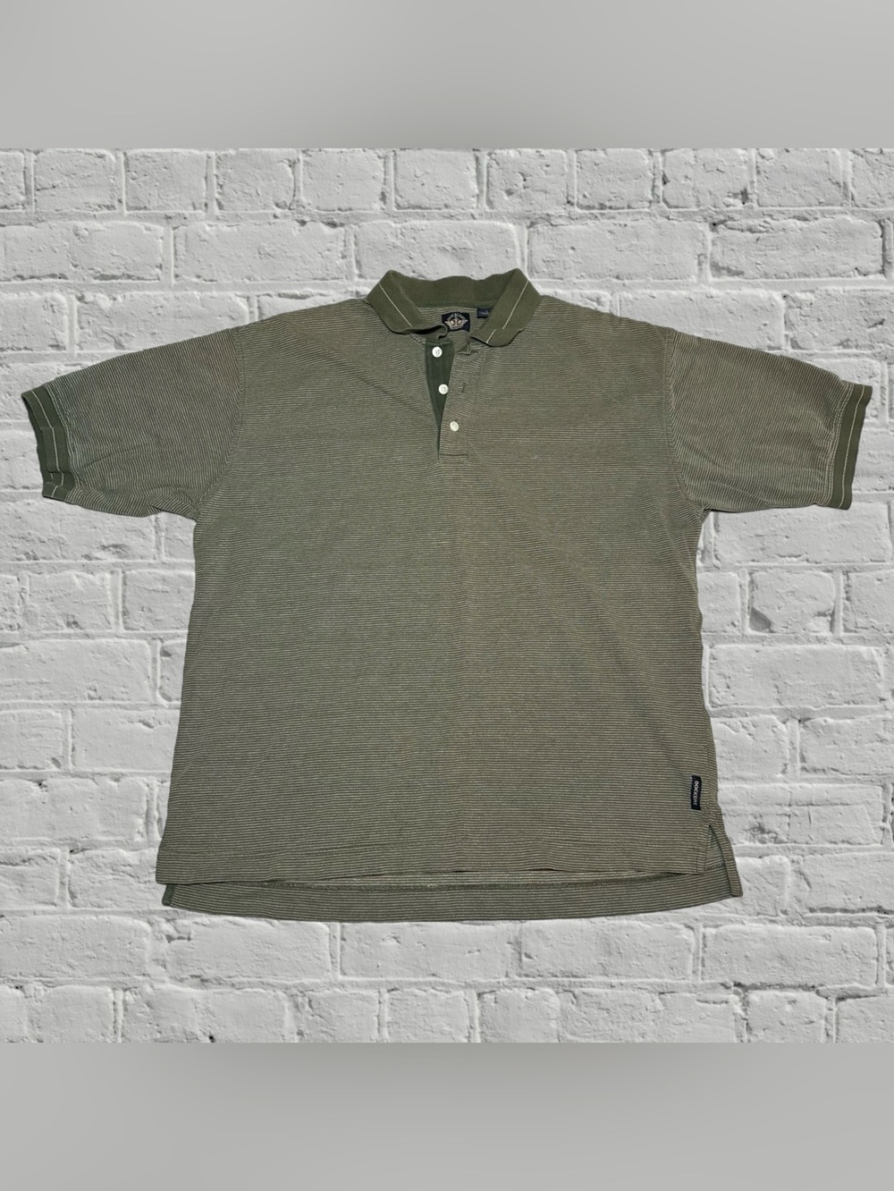 Dockers Olive Green Striped Short-Sleeve Classic Fit Polo in Men’s Size Large